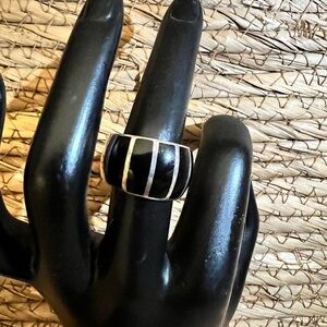 Sterling Silver Black onyx Ring Stripes Solid Back